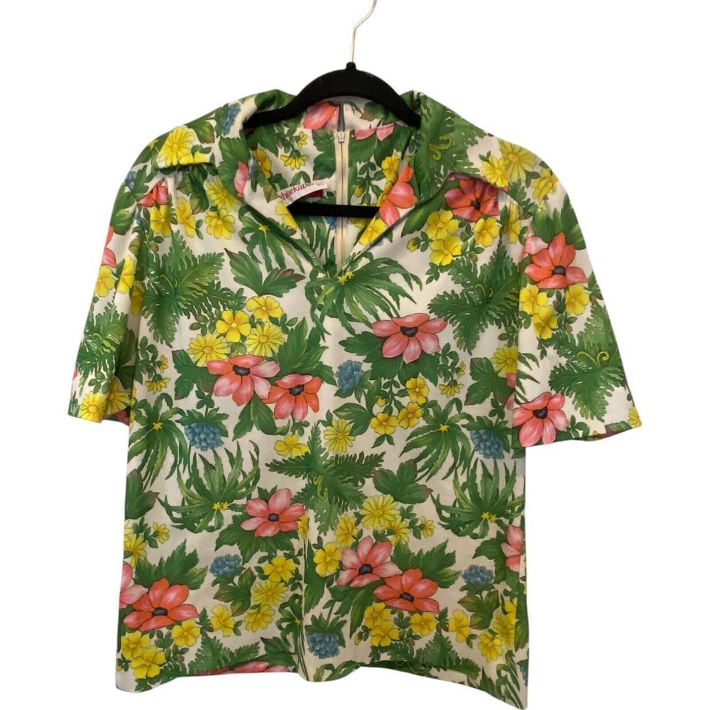 Checkaberry Hawaiian Shirt Multicolor Floral Womens Short Sleeve Collared Aloha